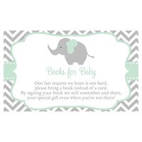 Elephant Baby Shower Bring a Book Inserts Chevron Stripes Unisex Baby Mint Green Grey Gray It's a Little Peanut Gender Neutral Insert Request Collection Lil Library Book Activities (25 Count)