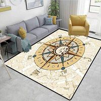 Bigdatastore Compass Polka Dot Bath Rugs, Windrose on Tainted and Cracked Background with a Sad Face in Middle, Durable Rugs - Living, Dinning, Office, Rooms & Bedrrom, Hallway Carpet(2.5'x 7')