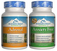 Ridgecrest Herbals Adrenal Fatigue Fighter and Anxiety Free Bundle with Asian Ginseng Root, Holy Basil Extract, and Lemon Balm, 60 Capsules Each