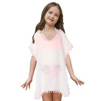 Sylfairy Cover Up for Girls' Kids Swimwear Coverups Bathing Suit Cover-ups Wraps Beach Sundress with Pompom Tassel (White,3-6Y)