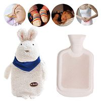 MMZX Hot Water Bottle with Super Soft Rabbit Plush Cover Natural Rubber Hot Water Bag for Longer Heat and BPA Free Warmer Plush Toy for Kids Body Hand Foot Warming and Pain ReliefWhite
