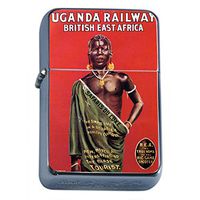 Silver Flip Top Oil Lighter Vintage Poster D-059 Uganga Railway British East Africa Tourist