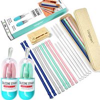 [17pack] Longzon Collapsible Silicone Straws Drinking Reusable for 20 & 30oz tumbler- 8"&10" Foldable, Portable, Straws with Wheat Straw Material Lunch Box, Capsule Cases, Brushes for Travel