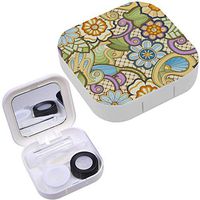 Portable Contact Lens Case Box Travel Kit Mirror + Bottle + Tweezers Container Holder [ Stylized Flowers Ornate ]