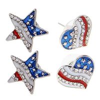 2 Pair Patriotic American USA Flag Heart/Star Earrings Independence Day Gift Good Accessories Women Fashion Stylish Cheap Designer Prom Brides Jewelry Charms