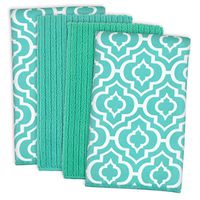 DII Microfiber Multi-Purpose Cleaning Towels Perfect for Kitchens, Dishes, Car, Dusting, Drying Rags, 16 x 19, Set of 4 - Teal Lattice