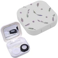 Portable Contact Lens Case Box Travel Kit Mirror + Bottle + Tweezers Container Holder [ Lavender Decorative Fabric ]