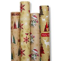Christmas Gift Wrapping Paper 4 Roll 30 Inch x 10 Feet Per Roll Xmas Holiday Hanukkah Deer Santa Snow