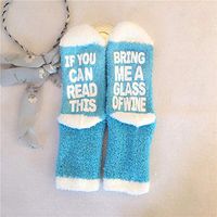 If You Can Read This Bring Me A Glass of Wine Coral Fleece Socks Novelty Funny Saying Socks (Color : Lake Blue)