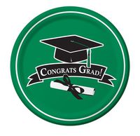 Graduation School Colors Green 9-inch Paper Plates 18 Per Pack