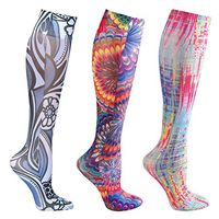 Mild Compression Wide Calf Knee High Support Socks - Bright Multi - 3 pair