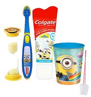 Despicable Me Minions 4pc Bright Smile Oral Hygiene Set! Manual Toothbrush, Toothpaste, Brushing Timer & Mouthwash Rinse Cup! Plus "Remember To Brush" Visual Aid!
