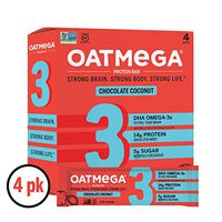 Oatmega Protein Bars, Chocolate Coconut, Healthy Snacks Made with Omega-3 and Grass-Fed Whey Protein, Gluten Free Protein Bars, 1.8oz (4 Count)
