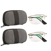 Gudzws Foldable Readers Folding Reading Glasses Sturdy Metal Silver Half Frame Portable Zip Cases,Coated Green Lens for Keeping Eyes Comfortable Unisex 2 Pairs/Pack +2.50