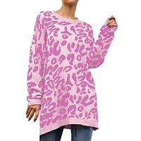 Sweater for Women Knitted Leopard Print Long Sleeve O-Neck T-Shirt Blouse Tops Shirt Pink