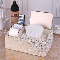 T-ZJHC Home Home Living Room Cute Tray Paper Napkin Coffee Table Remote Control Storage Box, Gold Flower Trapezoid