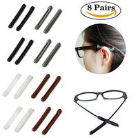 Soft Silicone Eyeglasses Temple Tips Sleeve Retainer,Anti-Slip Elastic Comfort Glasses Retainers for Spectacle Sunglasses Reading Glasses Eyewear,8 Pairs -Black,White,Grey,Coffee