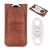 Stainless Steel Cigar Cutter with Leather Case,Double Blade for a Precise Perfect Cut(Brown Eagle)