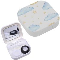 Portable Contact Lens Case Box Travel Kit Mirror + Bottle + Tweezers Container Holder [ Watercolor Moon Stars ]