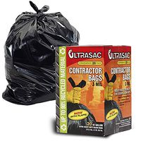 Contractor Bags by UltraSac - 42 Gallon (20 PACK /w FLAP TIES), 2 ft. 9 in. x 3 ft. 9.5 in- 3 MIL Thick Large Black Heavy Duty Industrial Garbage Trashbags for Professional and Commercial use