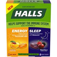 HALLS Energy & Sleep Dietary Supplements, Tropical & Mixed Berry Flavors, 1 Pack (14 Daytime Drops, 7 Nighttime Drops)