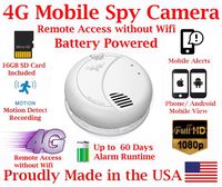 AES ThirdEye 4G Cellular Mobile 1080P HD Smoke Detector Deploy Spy Camera // 60 Day Run-time Battery Powered Wireless Remote Live stream Spy Gadget ( w Remote View, Remote Playback and Mobile Alerts)