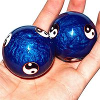 Ovovo Chinese Health Stress Relieve Baoding Balls with Chimes Hand Exercise Baoding Balls Relaxation Therapy Ying Yang Blue Massage Balls for Hands 1.85''