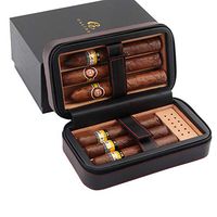 GALINER Cigar Humidor Case, Cedar Wood Portable Cigar Travel Leather Humidor Box with Humidifier, Removable Cedar Tray (Black)