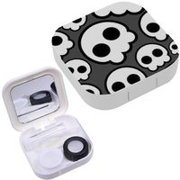 Portable Contact Lens Case Box Travel Kit Mirror + Bottle + Tweezers Container Holder [ Skull Emo ]