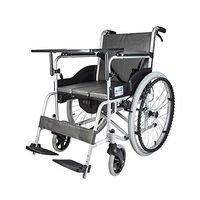 ChenCheng Wheelchair, Aluminum Alloy Wheelchair Folding Light with Potty Table Plate Disabled Elderly Scooter Medical Supplies (Color : with handbrake)