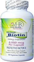 VHR Extra Strength Biotin 8,000 mcg Per Capsule - Pure - Natural - No Additives, Fillers or Preservatives. 120 Vegetarian Capsules.