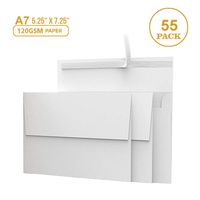 55 5x7 White Invitation Envelopes - for 5x7 Cards - A7 - (5 ¼ x 7 ¼ inches) - Perfect for Weddings, Graduations, Baby Showers - 120 GSM - 32lb/80lb Text - Peel, Press & Self Seal - Square Flap