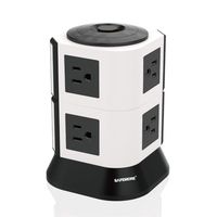 SAFEMORE 8 Outlet Surge Protector Power Strip, 110V-250V Smart Multi Plug Tower Charging Station with Overload Protection and 6.5ft Power Cord for Home Office workshop Dorm Room(White + Black)