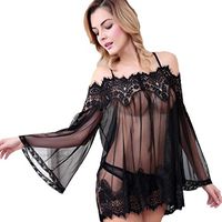 Women Sexy Lingerie,Nmch Lace Babydoll Sleepwear Sexy Off Shoulder Nightwear +G-string (Black, Large)