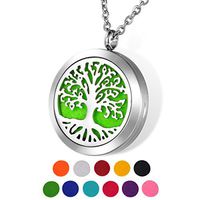 HOUSWEETY Aromatherapy Essential Oil Diffuser Necklace-Stainless Steel Locket Pendant,11 Refill Pads(Engraving)