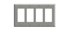 Leviton 80412-GY 4-Gang Decora/GFCI Device Wallplate, Standard Size, Thermoset, Device Mount, Gray