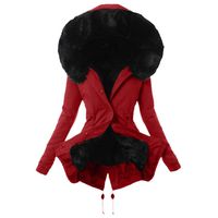 Women Winter Coats Fur Lining Coat Womens Hooded Warm Thicken Long Parka Jacket Hooded Overcoat Red