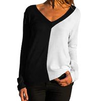 Vivilpus Women Tees Long Sleeve V-Neck Casual Patchwork Pullover T-Shirt Blouse Tops Slim Fit Comfy Tunic Shirt Leisure Fashion Top Shirts