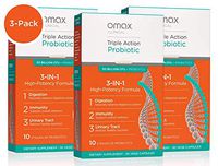 3 Pack Savings: Omax Probiotic + Prebiotic Supplement Pills, 50 Billion CFU, 10 Clinically Studied Strains, Dairy-Free, Vegan, Non-GMO, Blister Packed - 90 Ct