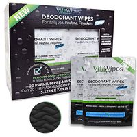 VitaWipes Vegan Deodorant Wipes To Go | Travel Size | 20 Pre-Moistened Organic Enriched Individually Wrapped Black Towelettes for Sweaty Armpit, Neck. Free of SLS, Paraben, Aluminum & Harsh Chemicals