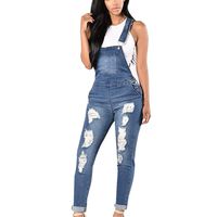Hemlock Women Jeans Jumpsuit, Women's Long Denim Pants Ripped Pants Trousers Overalls Strap Jeans (L, Blue)