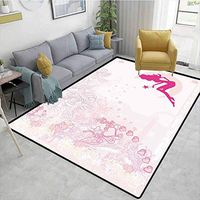 Bigdatastore Floral Novelty Bath Rugs, Flower Backdrop with Pixie Fairy Sitting on Moon Fantasy Girls Kids Design, Durable Carpet Area Rug - Living Dinning Room Bedroom Rugs and Carpets(4'x 6')