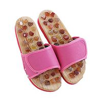 MineSign Foot Massager Slippers Plantur Arch Pain Massage Adult Unisex Shoes Agate Stone Acupressure Taiji Wooden Shoes for Summer Beach Travel Relax, Pink, 8