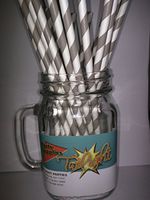 Gray/Grey Candy Stripe, Vintage Paper Drinking Straws 25 Ct. - Twilight Parties