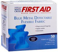 American White Cross Blue Metal Detectable Adhesive Strips, Sterile, Lightweight Flex 1-3 per 4" x 2" Fingertip, 50 per Box, 24 Box per Case (Pack of 1200), Model Number: 99921