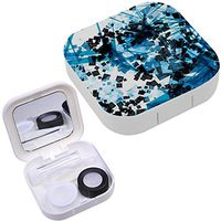 Portable Contact Lens Case Box Travel Kit Mirror + Bottle + Tweezers Container Holder [ Dark Light Blue Spots Shadows ]