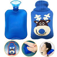 Thriller9 Rubber Hot Water Bottle 2 Liter with Cute Elk Knit Cover Winter Transparent Warm Water Bags Bottles with Deer Cover Hot Water Bag Summer Ice Bottle Gift Blue