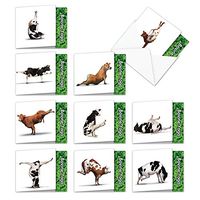 The Best Card Company - 10 Blank Yoga Note Cards Bulk (4 x 5.12 Inch) - Assorted Stick Figure and Animals Cards - Bovine Nirvana MQ6545OCB-B1x10