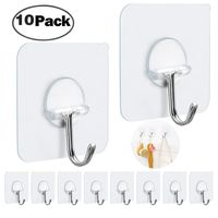 FOTYRIG Adhesive Wall Hooks Heavy Duty Wall Hangers Without Nails 15 pounds (Max) 180 Degree Rotating Seamless Scratch Hooks for Hanging Bathroom Kitchen Office-10 Packs
