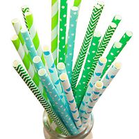 Brave Tour Paper Straws Drinking Decoration Straw for Birthday, Wedding, Christmas, Celebration Parties, 25 Pieces (Blue/Green)